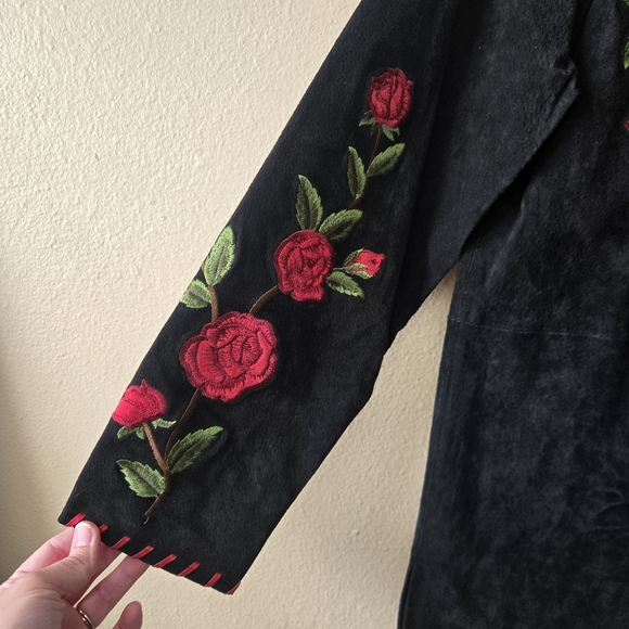 QUACKER FACTORY XS Black Leather Jacket Embroidered Biker Romantic Western NWT - Picture 3 of 14